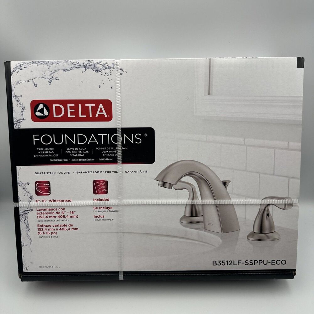 DELTA Foundations 2-Handle Widespread Bathroom Sink Faucet B3512LF-SSPPU-ECO